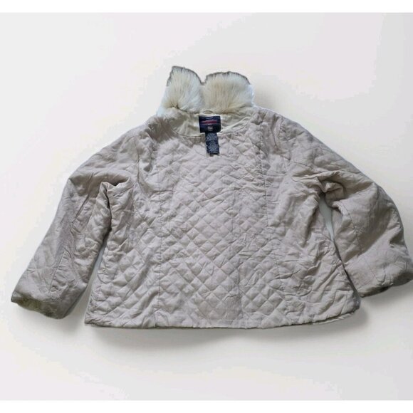 Vtg Faded Glory Trucker Jacket Women 1X Sand Faux Fur Pockets Quilted Lining Y2K - Picture 14 of 16